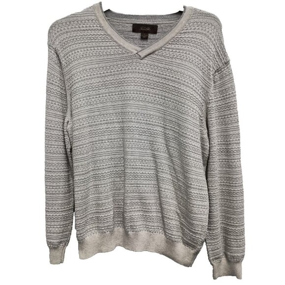 Tasso Ella Mens Sweater Large Gray Textured Striped V Neck Pullover Preppy - Picture 1 of 7